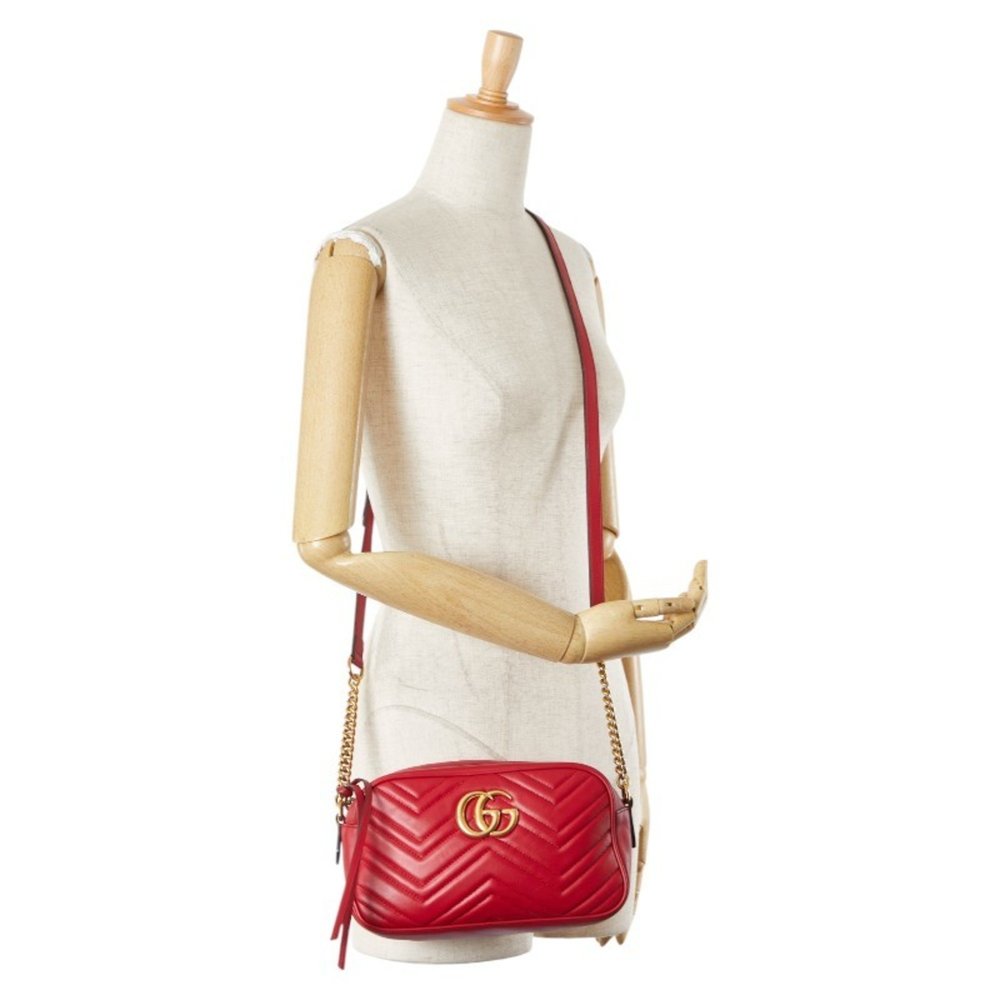 GUCCI Red Leather GG Marmont Shoulder Bag - Picture 13 of 13